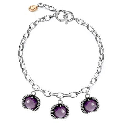 UNALOE WOMEN'S SUPER FANTASY BRACELET SILVER– TIMELESS ELEGANCE WITH THREE PURPLE CRYSTAL