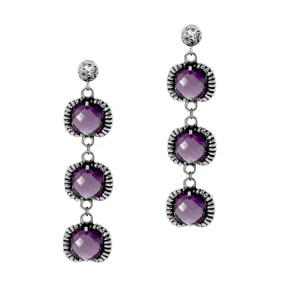 UNALOE WOMEN'S SUPER FANTASY EARRINGS SILVER– TIMELESS ELEGANCE WITH THREE PURPLE CRYSTAL
