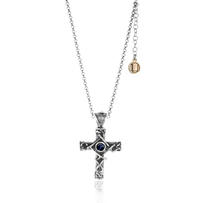UNALOE SILVER / BLUE HARMONY CROSS NECKLACE WITH SAPPHIRE IN STERLING SILVER - ELEGANT JEWELRY FOR WOMEN