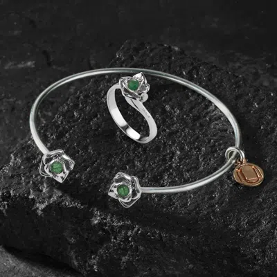 UNALOE WOMEN'S SILVER / GREEN BRACELET MAGNIFICA STERLING SILVER WITH NATURAL EMERALD