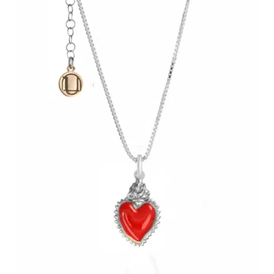 UNALOE WOMEN'S SILVER / RED SILVER NECKLACE WITH RED HEART PENDANT