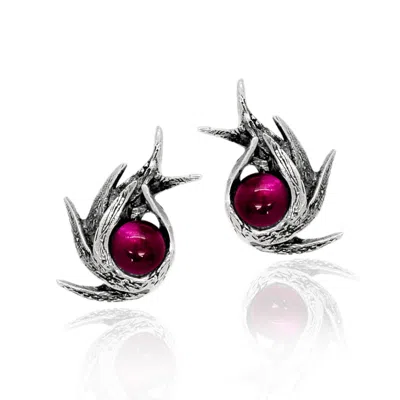 UNALOE SILVER / RED STERLING SILVER POSEIDON EARRINGS WITH RUBY – SYMBOL OF FREEDOM & PASSION - UNALOE FOR 