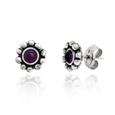 UNALOE STERLING SILVER FLOWER STUD EARRINGS WITH AMETHYST – ALSO PERFECT FOR SECOND PIERCING - UNALOE JEWEL