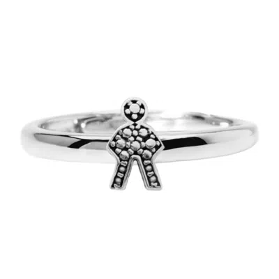 UNALOE WOMEN'S ADJUSTABLE RING WITH LITTLE MAN IN STERLING SILVER - UNALOE FOR FAMILY AND LOVE