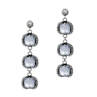UNALOE WOMEN'S SUPER FANTASY EARRINGS SILVER– TIMELESS ELEGANCE WITH THREE BLUE CRYSTAL