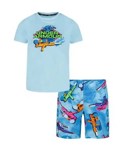 UNDER ARMOUR LITTLE AND TODDLER BOYS 2-PIECE CLASSIC SOAKER SHORT SLEEVE T-SHIRT AND VOLLEY SHORTS SET