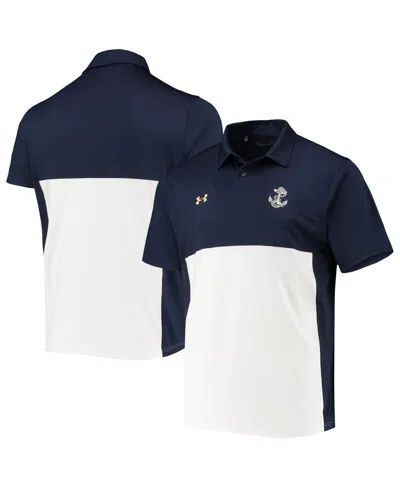 UNDER ARMOUR MEN'S UNDER ARMOUR NAVY, WHITE NAVY MIDSHIPMEN 2022 BLOCKED COACHES PERFORMANCE POLO SHIRT