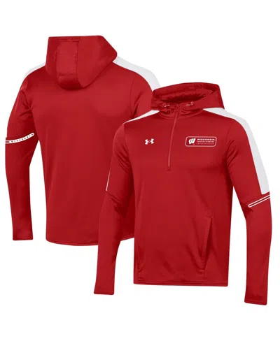 UNDER ARMOUR MEN'S UNDER ARMOUR RED WISCONSIN BADGERS 2023 SIDELINE QUARTER-ZIP HOODIE