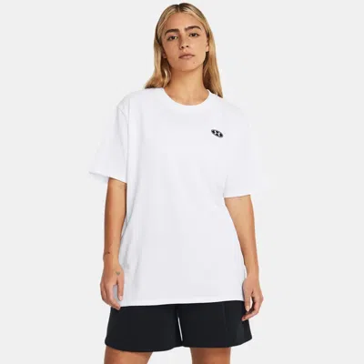 UNDER ARMOUR HEAVYWEIGHT EMBROIDERED PATCH WOMEN'S BOYFRIEND OVERSIZED SHORT SLEEVE WHITE