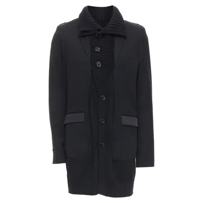 UNDERCOVER BLACK WOOL ALPACA RIB TRIM LAYERED LONG COAT