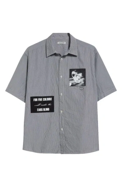 UNDERCOVER UNDERCOVER PATCHWORK STRIPE BUTTON-UP SHIRT