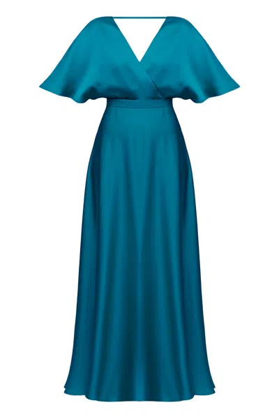 UNDRESS WOMEN'S BLUE SOLENE DARK TURQUOISE SATIN MAXI DRESS