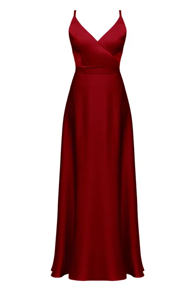 UNDRESS WOMEN'S FREYA BURGUNDY RED SATIN MAXI WEDDING GUEST DRESS