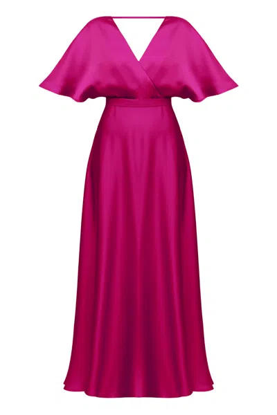 UNDRESS WOMEN'S PINK SOLENE MAGENTA SATIN LONG WEDDING GUEST DRESS