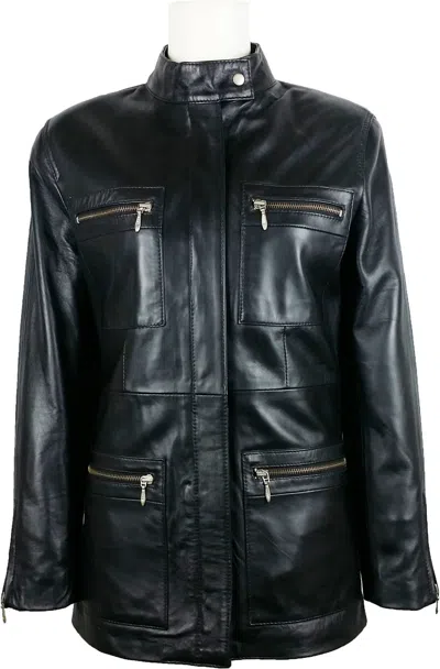 UNICORN LONDON UNICORN DAMEN KLASSISCHE MITTELLANGES MANTEL - ECHTLEDER JACKE - SCHWARZ 5U