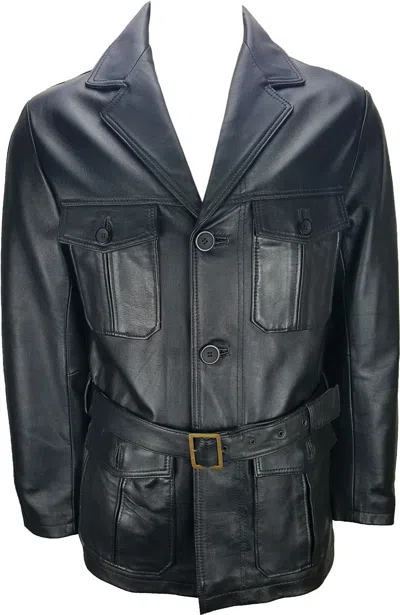 UNICORN LONDON UNICORN HERREN SAFARI MANTEL - ECHTES LEDER - SCHWARZ JF