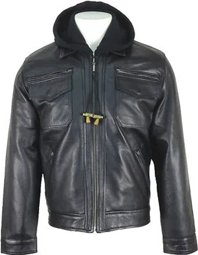 UNICORN LONDON UNICORN MÄNNER NEU MODE KAPUZEN ECHTE LEDER JACKE SCHWARZ K4