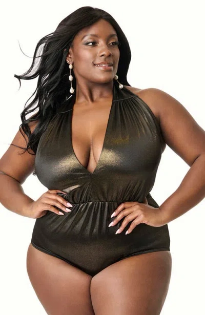 UNIQUE VINTAGE UNIQUE VINTAGE PLUS SIZE HALTER DEREK ONE PIECE SWIMSUIT