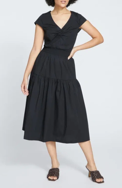 UNIVERSAL STANDARD UNIVERSAL STANDARD AMBROEUS SMOCKED TIERED STRETCH POPLIN COCKTAIL DRESS