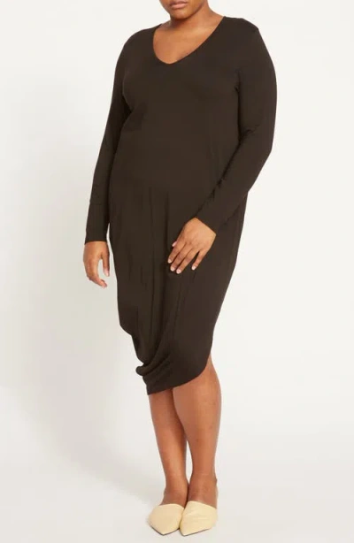 UNIVERSAL STANDARD UNIVERSAL STANDARD ICONIC GENEVA LONG SLEEVE ASYMMETRIC DRESS