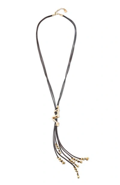 UNODE50 UNODE50 18K GOLD-PLATED LEATHER CORD LONG NECKLACE