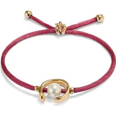 UNODE50 UNODE50 18K GOLD-PLATED MAUVE THREAD BRACELET WITH SHELL PEARL ACCESSORY
