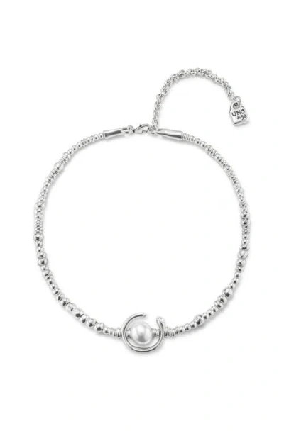 UNODE50 UNODE50 STERLING SILVER-PLATED LEATHER NECKLACE WITH PEARL