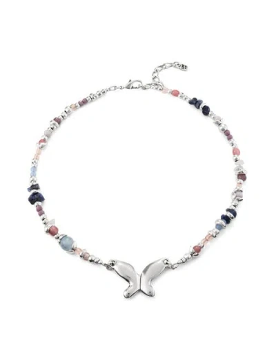 UNODE50 UNODE50 STERLING SILVER-PLATED NECKLACE WITH MULTICOLOR HANDMADE CRYSTALS