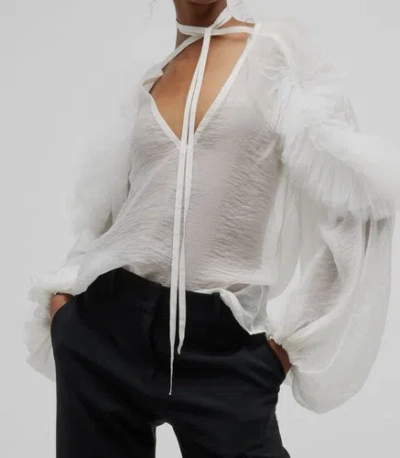 UNTTLD $990 UNTTLD WOMEN'S WHITE RUFFLED PLUNGING NECK HI-LO BLOUSE TOP SIZE FR40/US8