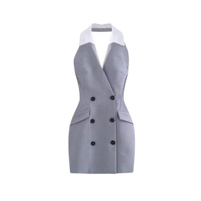 UNUM DIEM WOMEN'S COLLARED HALTER MINI DRESS - GREY