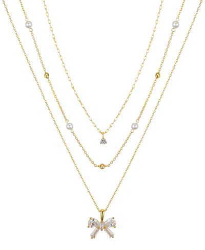 UNWRITTEN CUBIC ZIRCONIA AND MOTHER OF PEARL BOW LAYERED PENDANT NECKLACE SET