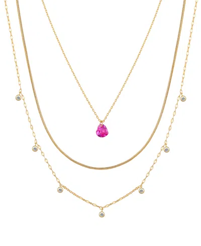 UNWRITTEN CUBIC ZIRCONIA BEZEL RUBY HEART LAYERED NECKLACE SET