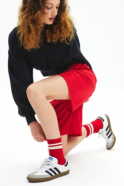 URBAN OUTFITTERS ATHLETIC STRIPED SCRUNCH CREW SOCK IN GOJI BERRY/CREAM, WOMEN'S AT URBAN OUTFITTERS