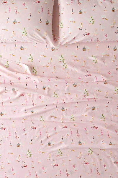 URBAN OUTFITTERS CHEEKY GOOSE CORE PATTERNED SHEET SET IN PINK AT URBAN OUTFITTERS