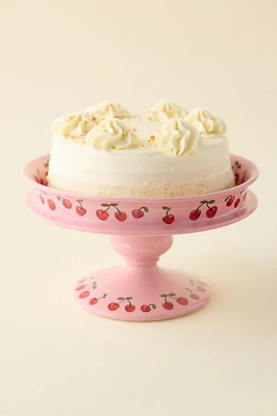 URBAN OUTFITTERS CHERRY ICON CERAMIC CAKE STAND IN PINK AT URBAN OUTFITTERS