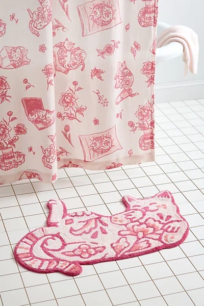 URBAN OUTFITTERS DELFT CAT SHAPE TUFTED BATH MAT IN PINK AT URBAN OUTFITTERS