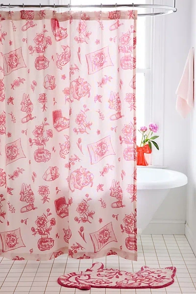 URBAN OUTFITTERS DELFT CAT SHOWER CURTAIN IN PINK AT URBAN OUTFITTERS