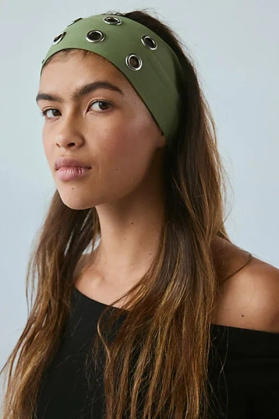 URBAN OUTFITTERS GROMMET SOFT AND STRETCHY WIDE HEADBAND IN OLIVE, WOMEN'S AT URBAN OUTFITTERS
