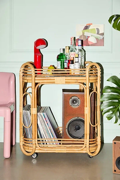 URBAN OUTFITTERS KAROLINE RATTAN BAR CART IN NATURAL AT URBAN OUTFITTERS