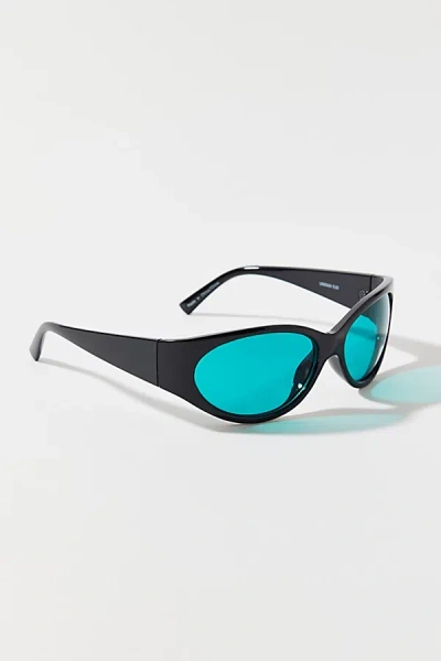 URBAN OUTFITTERS KAYLA PLASTIC ROUND SHIELD SUNGLASSES IN BLACK, WOMEN'S AT URBAN OUTFITTERS
