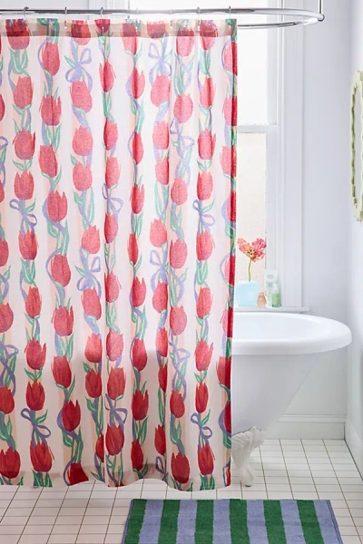 URBAN OUTFITTERS KRISTIN TULIP PATTERNED SHOWER CURTAIN IN RED TULIPS AT URBAN OUTFITTERS