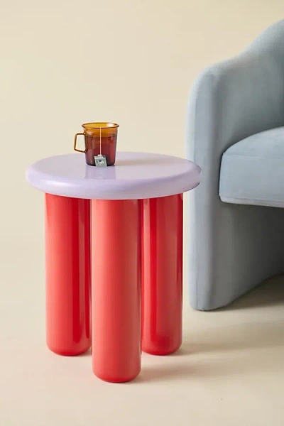 URBAN OUTFITTERS MALO ROUND WOOD SIDE TABLE IN RED AT URBAN OUTFITTERS
