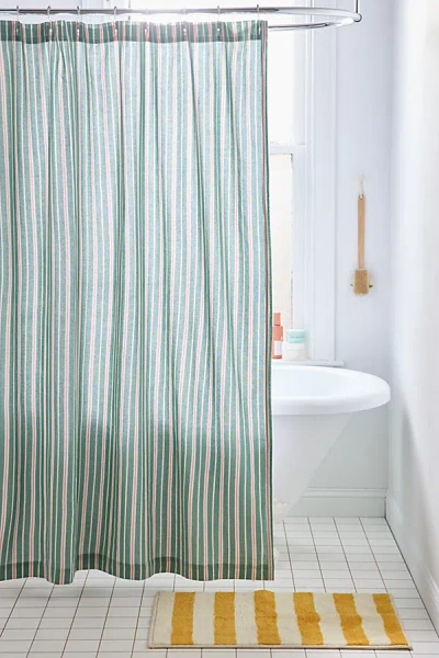 URBAN OUTFITTERS MULTI-STRIPED PATTERNED SHOWER CURTAIN IN GREEN AT URBAN OUTFITTERS