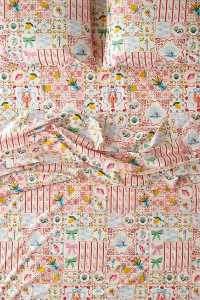 URBAN OUTFITTERS PORTO TILE PATTERNED SHEET SET IN PINK AT URBAN OUTFITTERS