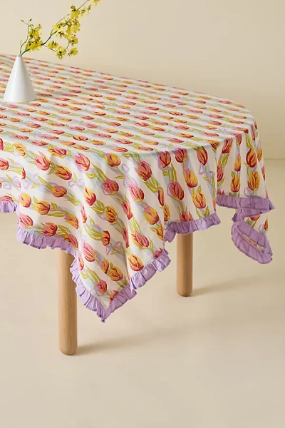 URBAN OUTFITTERS PRINTED RUFFLE EDGE TABLECLOTH IN LILAC AT URBAN OUTFITTERS