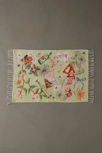 URBAN OUTFITTERS ROAD TRIP DOODLE COLLAGE PRINTED RUG IN GREEN AT URBAN OUTFITTERS