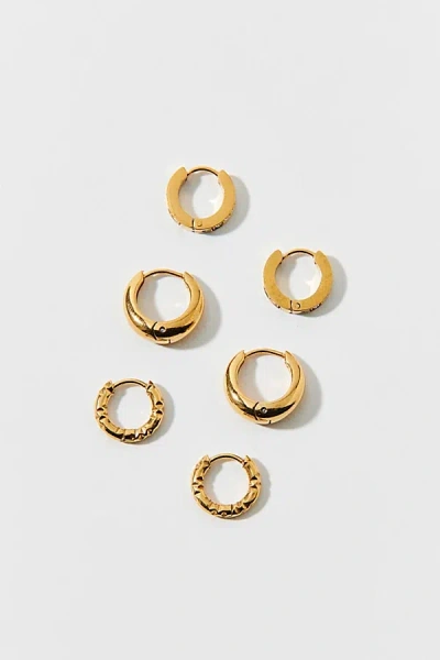 URBAN OUTFITTERS STAINLESS STEEL MINI HOOP EARRING SET IN GOLD, WOMEN'S AT URBAN OUTFITTERS