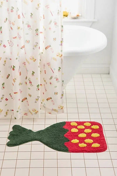 URBAN OUTFITTERS STRAWBERRY CANDY SHAPED PLUSH TUFTED BATH MAT IN RED AT URBAN OUTFITTERS