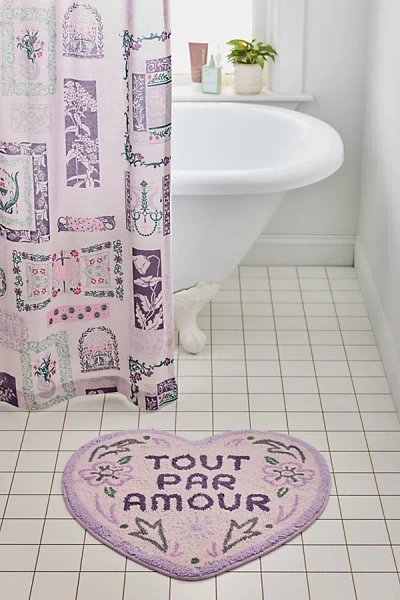 URBAN OUTFITTERS TOUT PAR AMOUR HEART SHAPED TUFTED BATH MAT IN LAVENDER AT URBAN OUTFITTERS