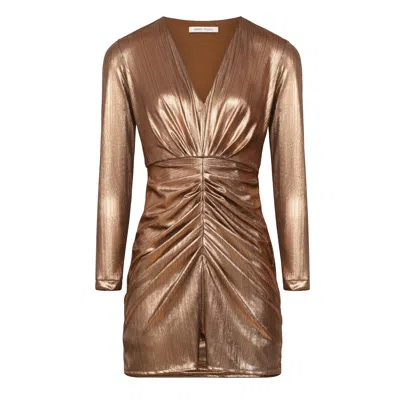 URBAN TOUCH WOMEN'S GOLD / BROWN METALLIC RUCHED SKIRT MINI DRESS BRONZE